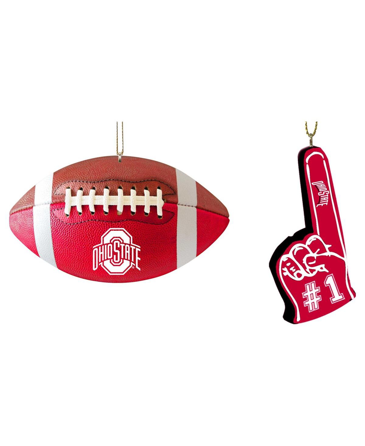 Memory Company The  Ohio State Buckeyes Football And Foam Finger Ornament Two-pack In Red