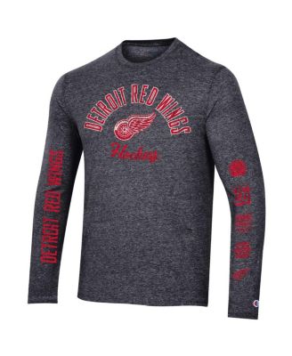 Men's Heather Black Distressed Detroit Red Wings Multi-Logo Tri-Blend Long Sleeve T-shirt