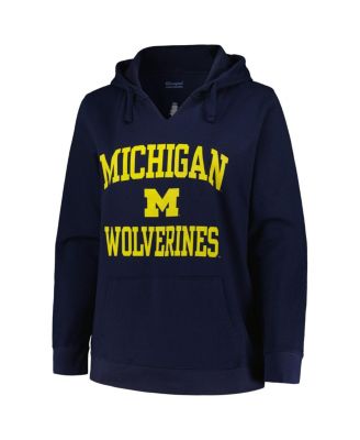 Women's Navy Michigan Wolverines Plus Size Heart & Soul Notch Neck Pullover Hoodie