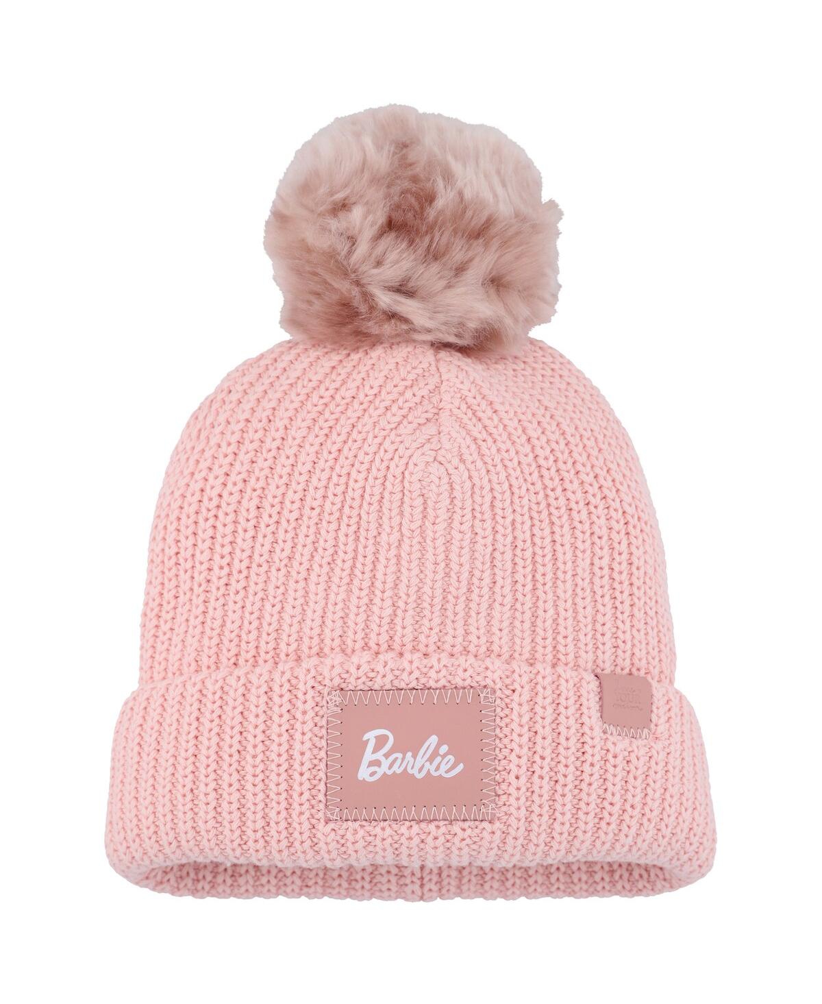Women's Love Your Melon Pink Barbie Satin Lined Cuffed Knit Hat with Pom - Pink