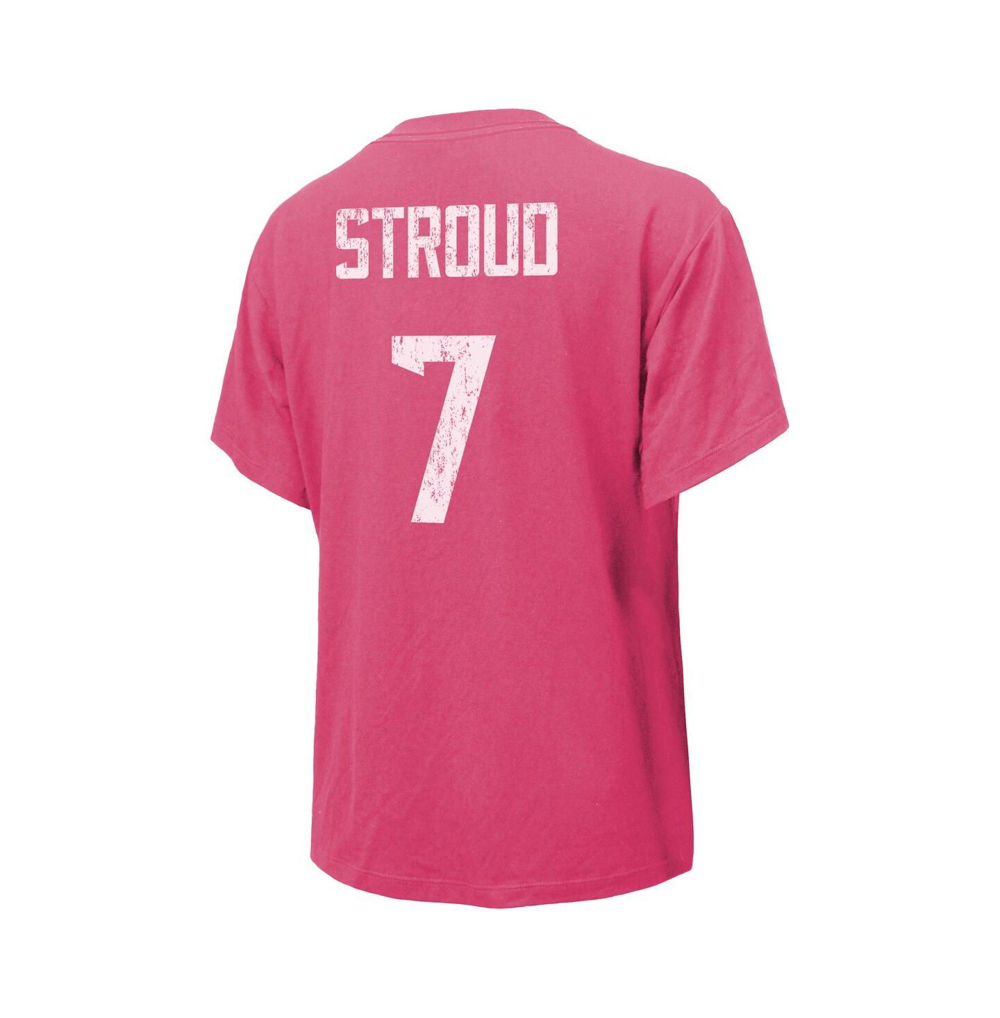 Женская футболка Majestic Threads C.J. Stroud Pink Distressed Houston Texans Name and Number — фото 2