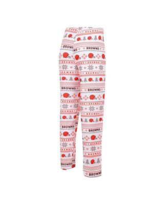 Men's White, Brown Cleveland Browns Tinsel&nbsp;Raglan Long Sleeve T-shirt and Pants Sleep Set