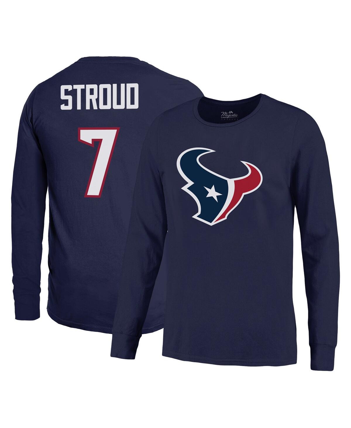 Men's Majestic Threads C.j. Stroud Navy Houston Texans Name and Number Long Sleeve T-shirt - Navy