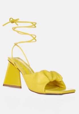 Womens Primavera Ruched Triangular Heel Lace Up Sandal