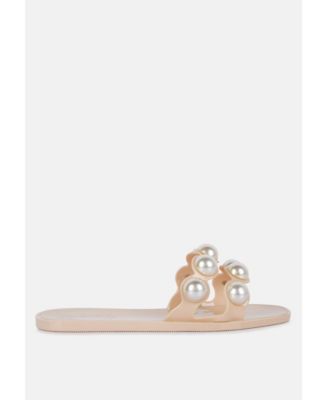 Womens Pearla Faux Pearl Detail Jelly Flats