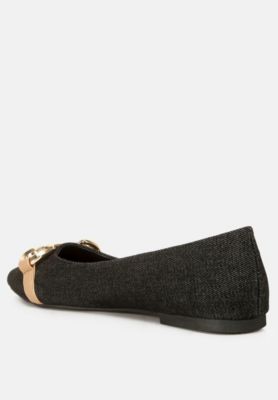 Womens Cressida Denim Horsebit Detail Ballet Flats