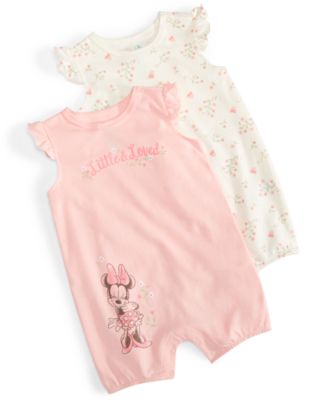 Disney - Baby Girls Minnie Mouse Flutter-Sleeve Rompers, Pack of 2