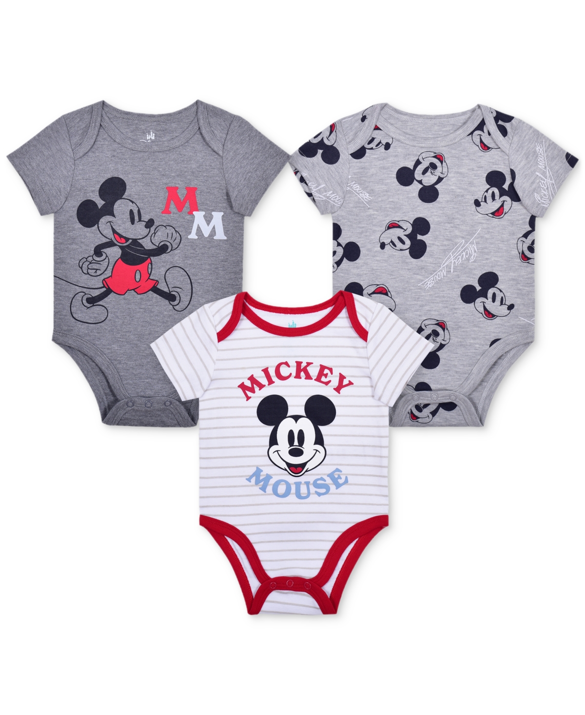 Shop Disney Baby Boys Mickey Mouse Bodysuits, Pack Of 3 In Gray