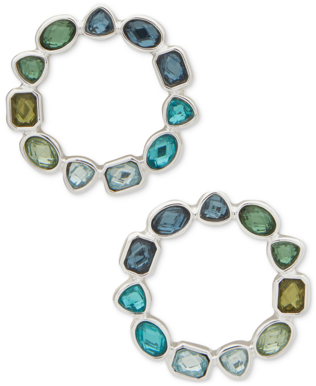 Shop Anne Klein Silver-tone Crystal Open Circle Earrings In Multi