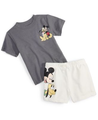 Disney - Baby Mickey Mouse & Pluto 2-Pc. Graphic T-Shirt & Shorts Set