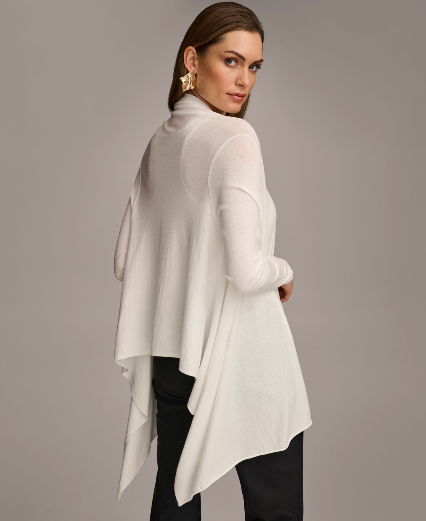 Женский кардиган Donna Karan New York Long-Sleeve Drape-Front, цвет: Кремовый — фото 5