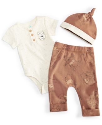 Disney - Baby Boys Winnie-the-Pooh Bodysuit, Pants & Hat, 3 Piece Set