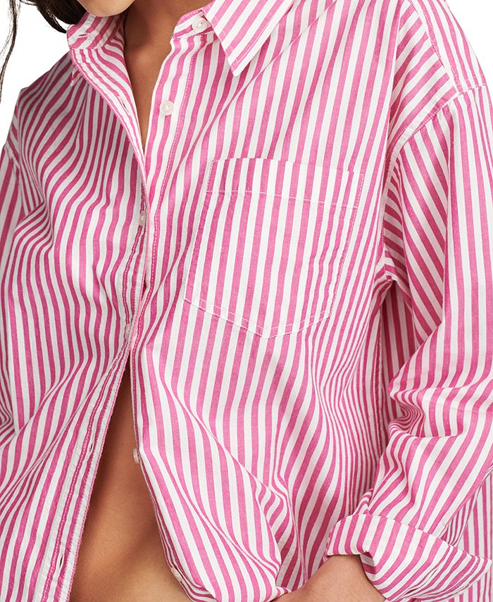Lucky Brand Women's Striped Cotton Boyfriend Prep Shirt - Macy's