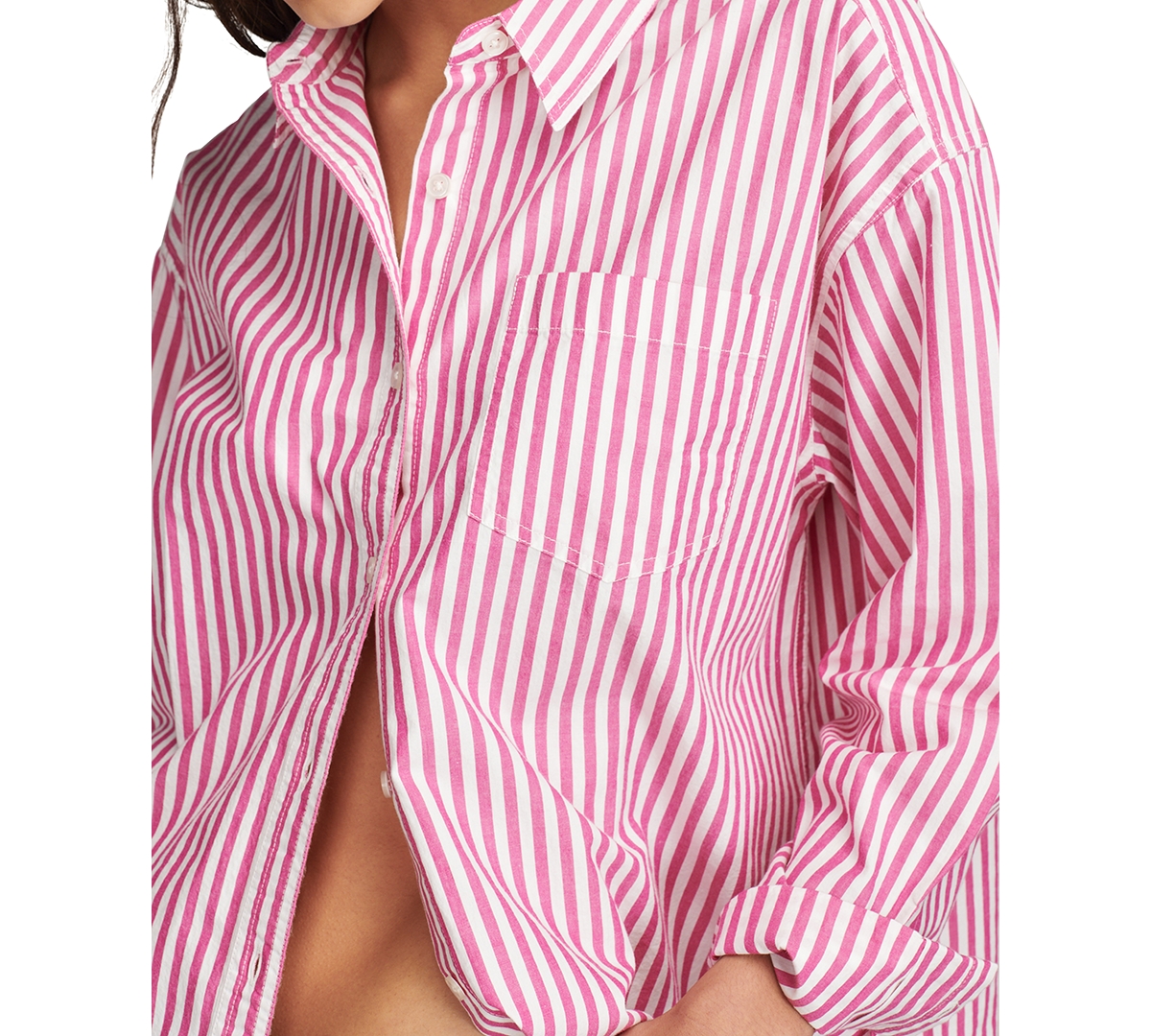 Shop Lucky Brand Women's Striped Cotton Boyfriend Prep Shirt In Pink Stripe