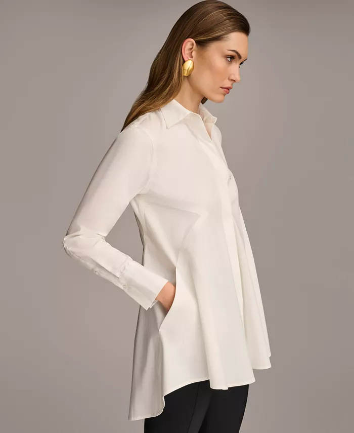 Women's A-Line Button-Down Poplin Tunic Top - thumbnail 9