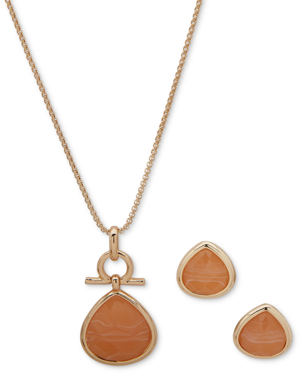 Shop Anne Klein Gold-tone Stone Teardrop Pendant Necklace & Earrings Set