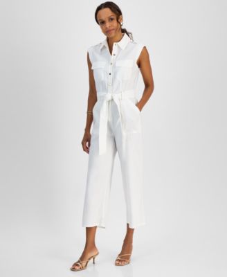 I.N.C. International Concepts - Petite Linen-Blend Sleeveless Button-Front Jumpsuit, Created for Macy's