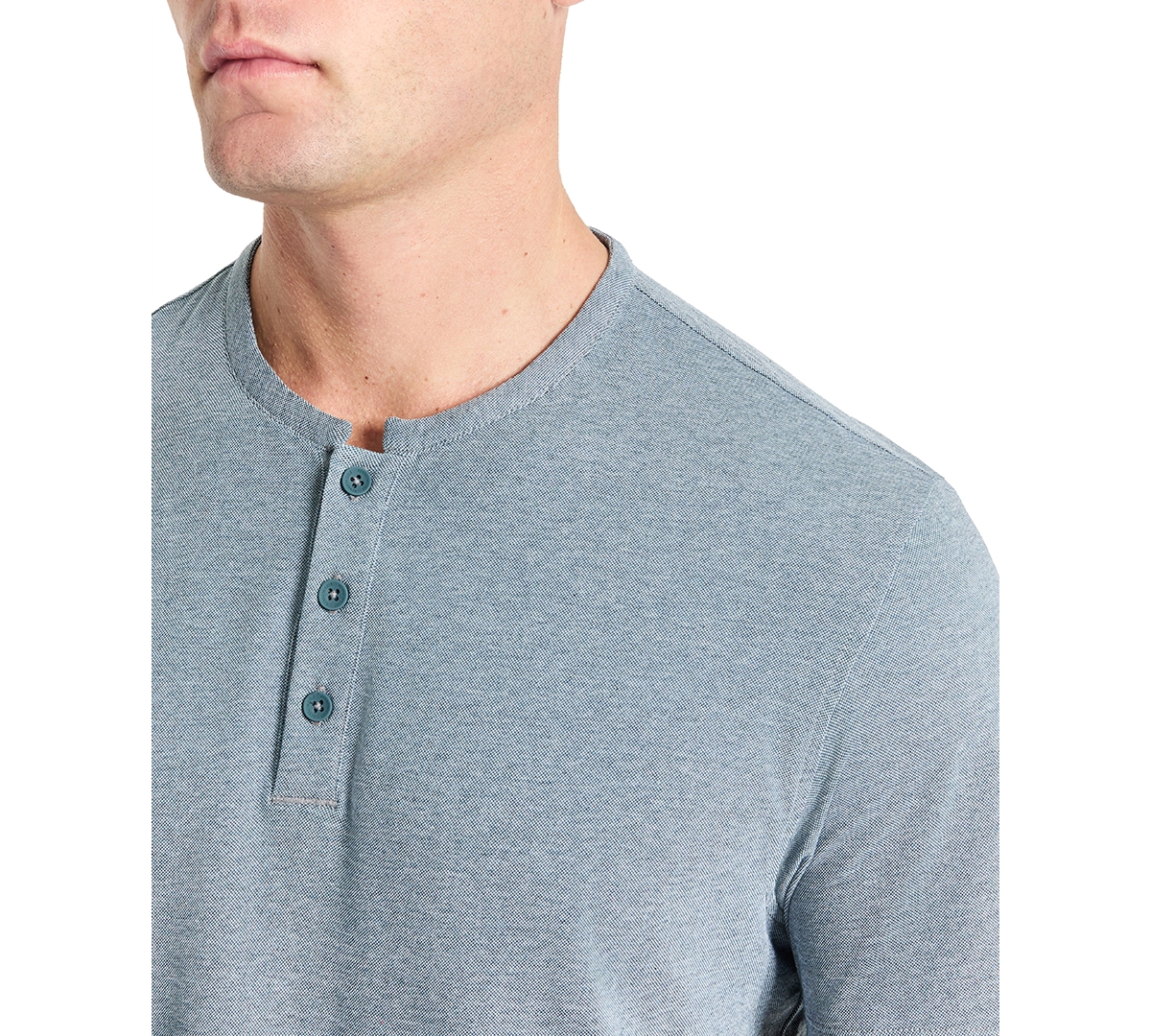 Kenneth Cole Men's 4-Way Stretch Heathered Stand-Collar Pique Henley