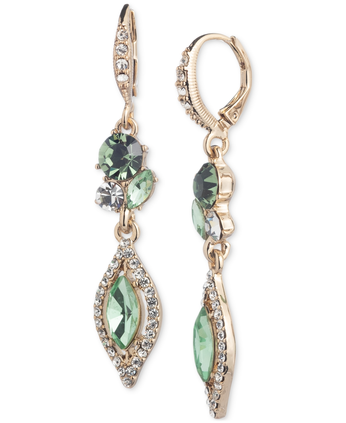 Shop Givenchy Gold-tone Pave & Color Crystal Double Drop Earrings In Lt,pas Grn