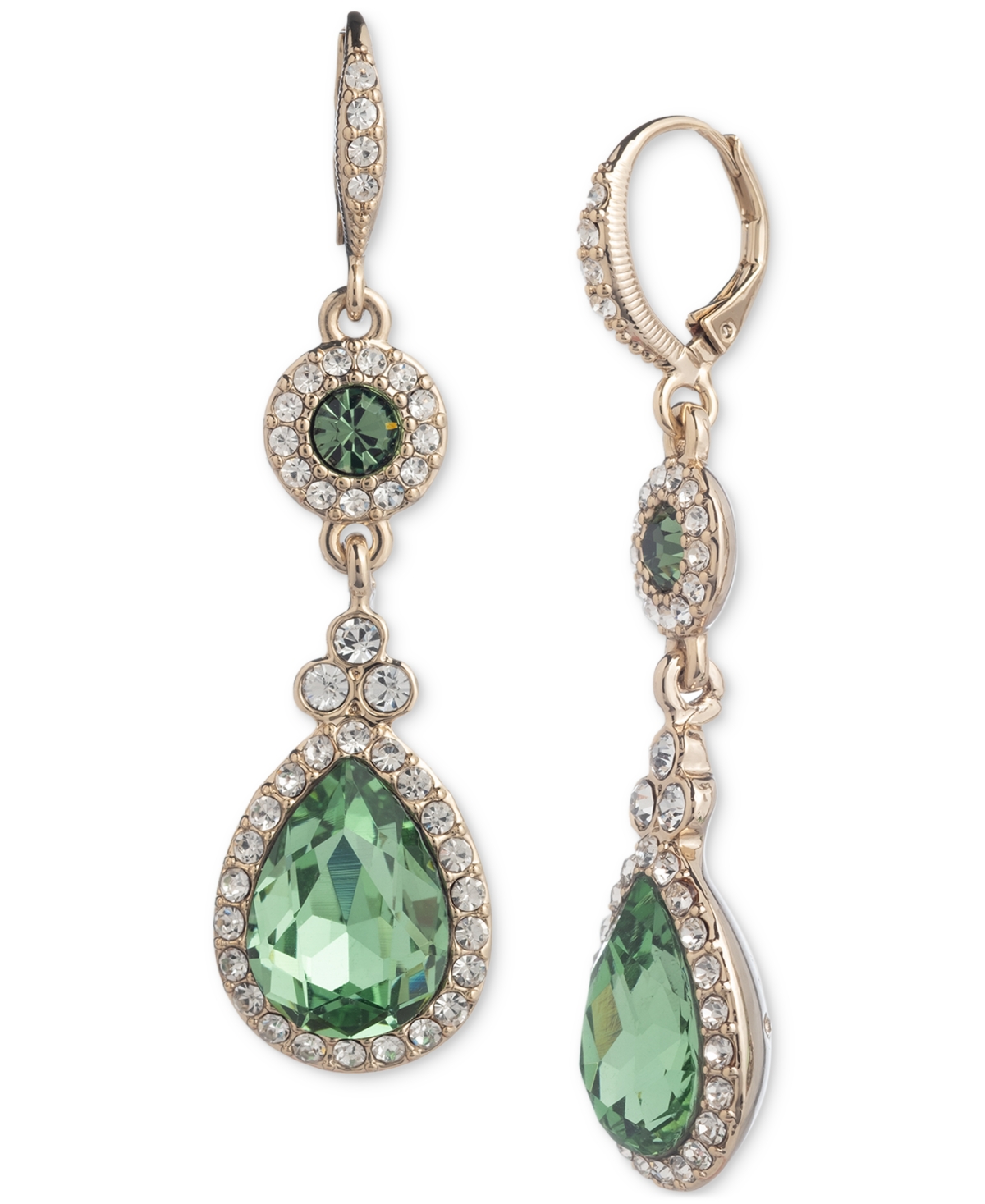 Gold-Tone Pave & Color Crystal Linear Drop Earrings - Lt/pas Grn