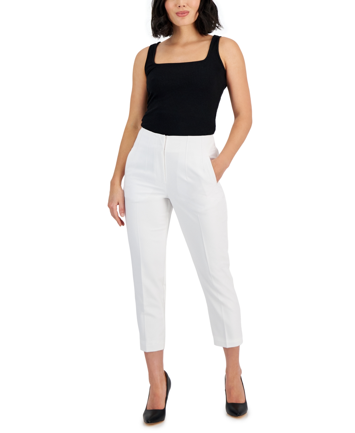 Petite High Rise Cigarette Pants, Created for Macy's - Washed White