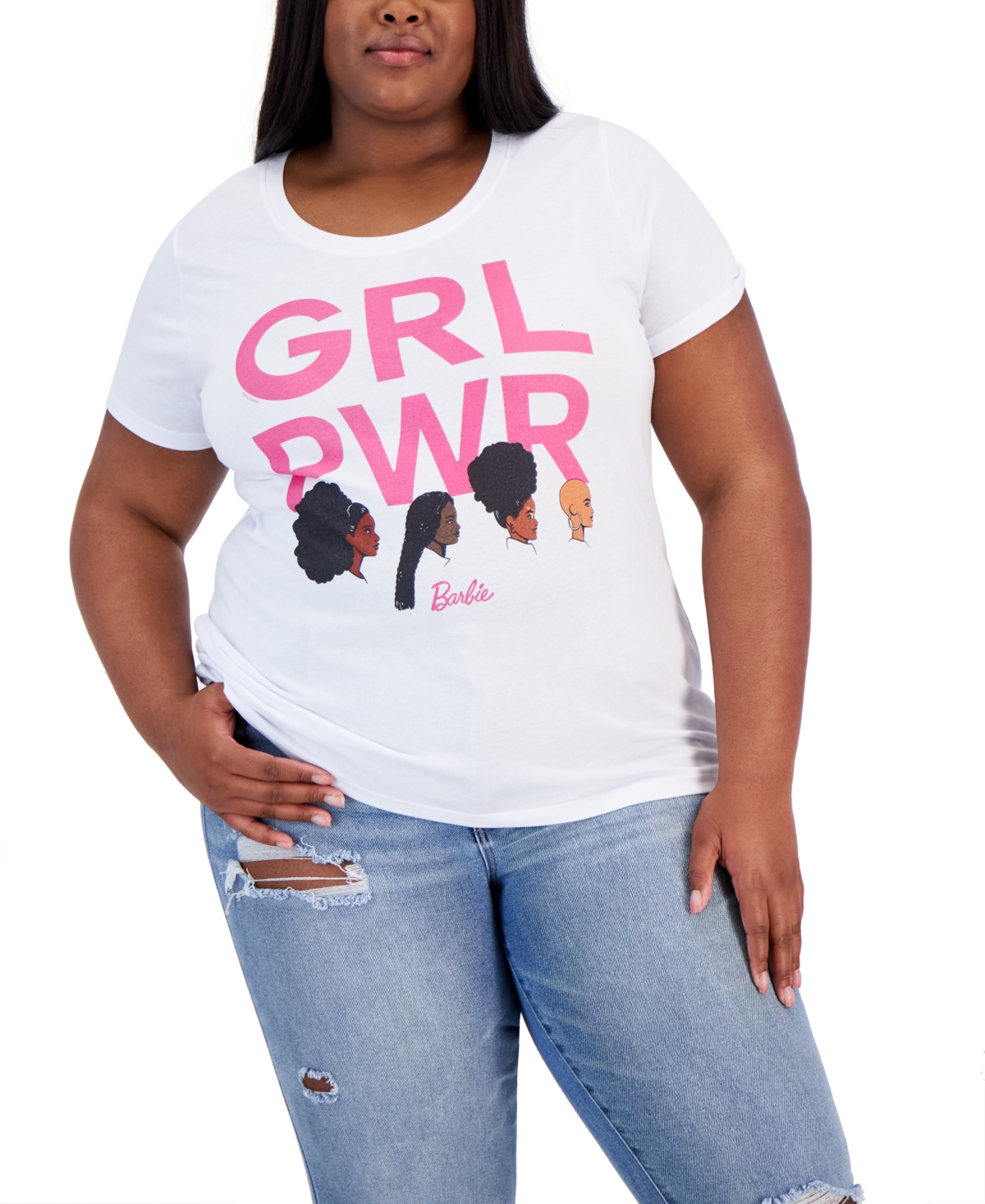 Air Waves Trendy Plus Size Black History Barbie Girl Power Graphic T-Shirt - White