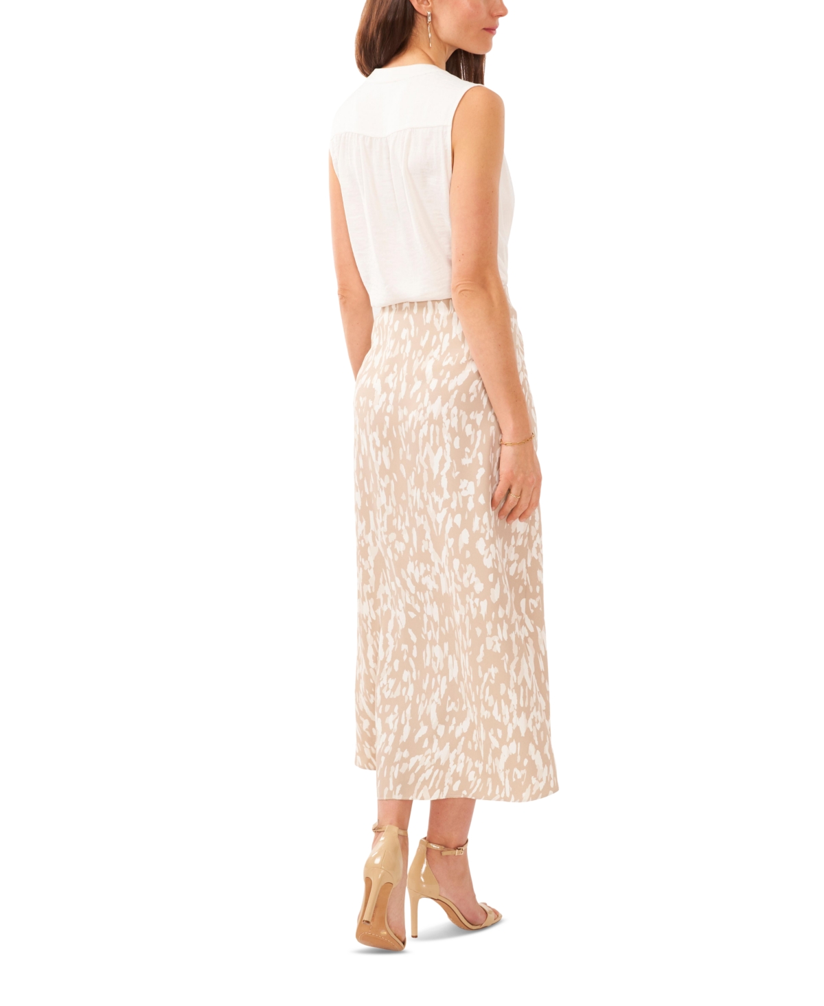 Shop Vince Camuto Women's Printed Bias Elastic Waist Midi Skirt In Soft Cream