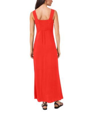 strapless open back dress Red Plaid Square Neck Sleeveless Maxi Dress – Blue Zone Planet main image 0