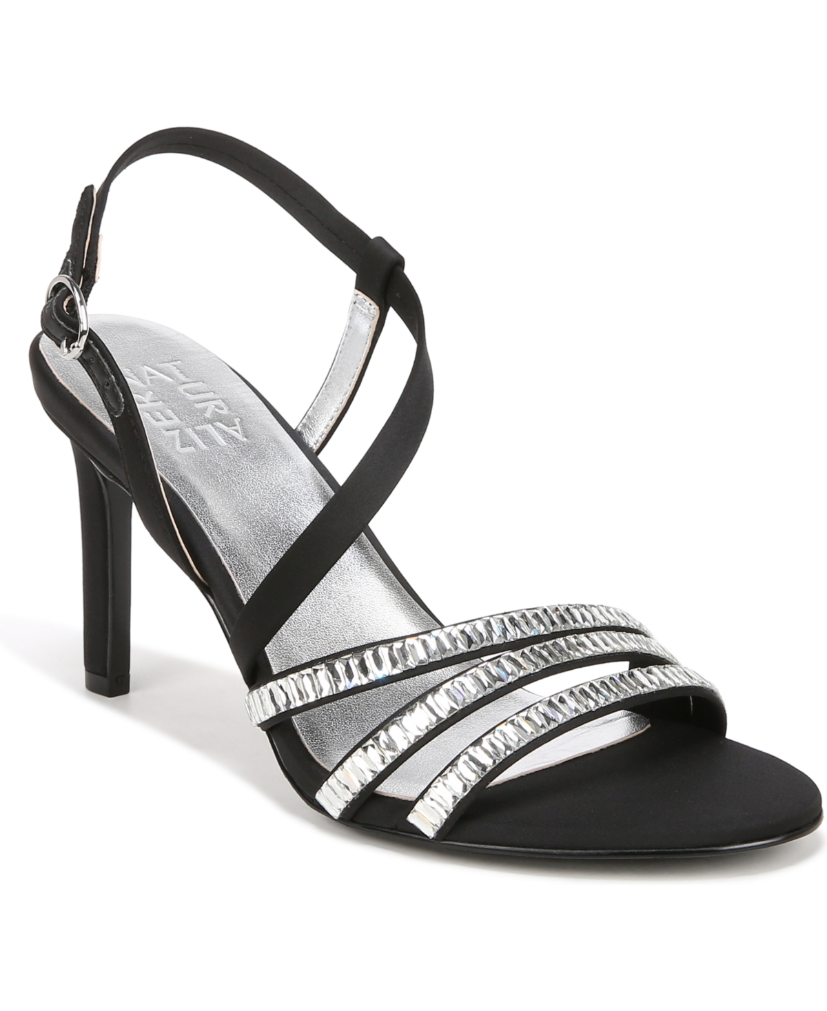 Naturalizer Kimberly 2 Strappy Dress Sandals In Black Satin,stones
