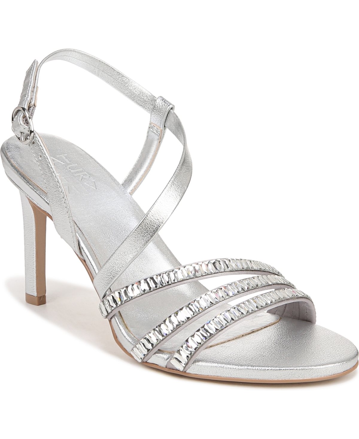 Shop Naturalizer Kimberly 2 Strappy Dress Sandals In Silver Satin,stones