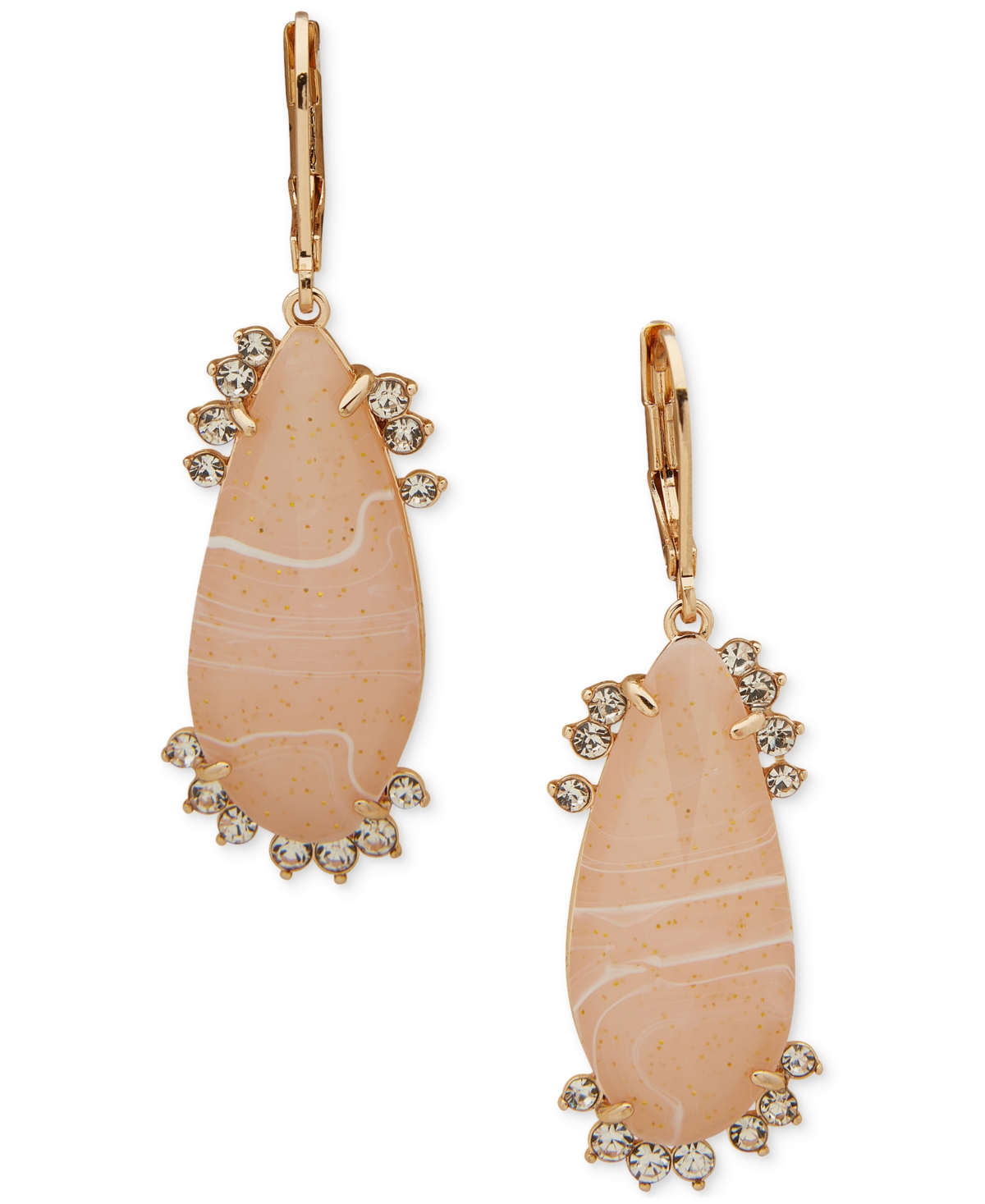 Gold-Tone Pave & Blush Crackled Stone Drop Earrings - Blush