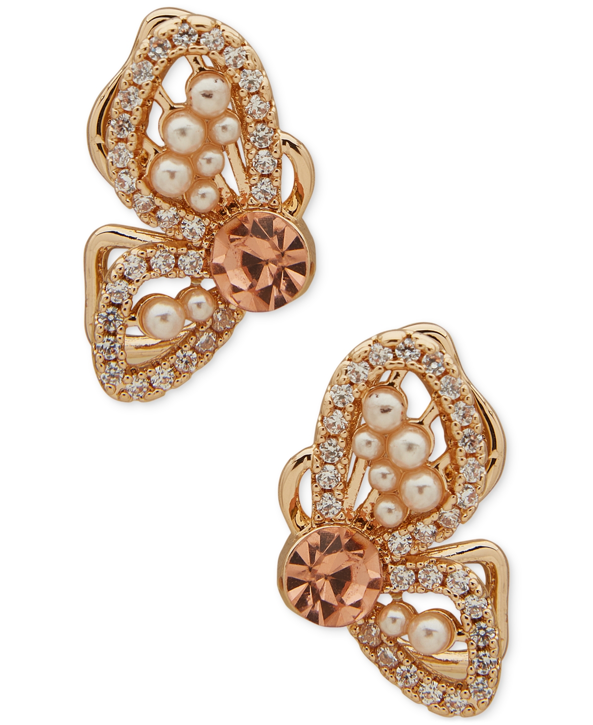Gold-Tone Crystal & Imitation Pearl Butterfly Stud Earrings - Blush
