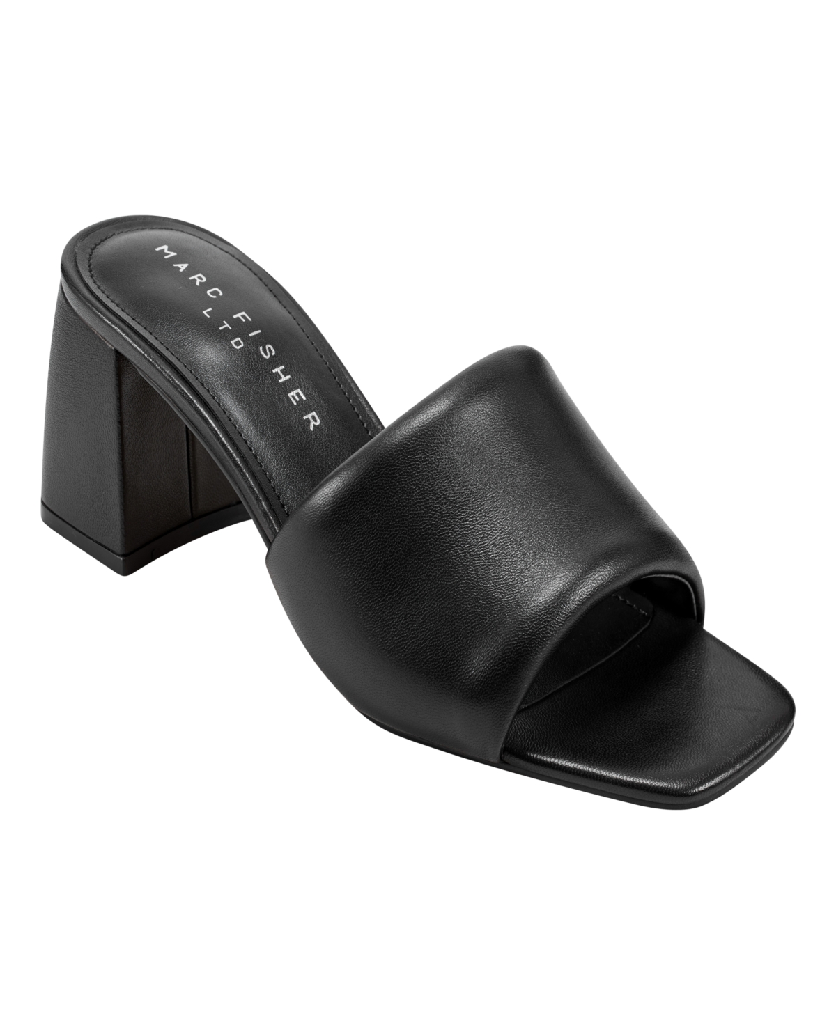 Shop Marc Fisher Ltd Women's Nombra Slip-on Block Heel Dress Sandals In Black Leather