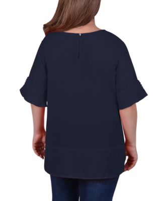 Plus Size Short Sleeve Crepe Top With Chiffon Yoke