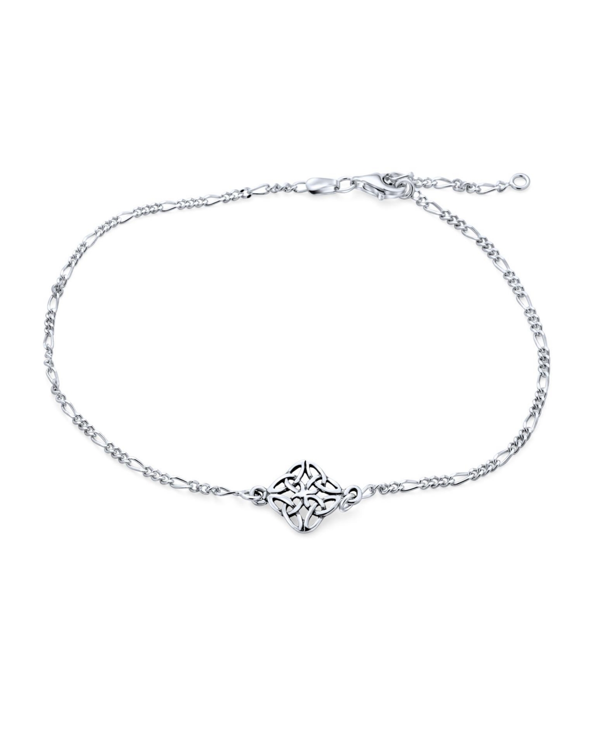 Celtic Love Knot Triquetra Clover Anklet Ankle Bracelet Sterling Silver Adjustable 9 To 10 Inch With Extender - Silver tone