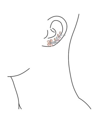 Light Pink Mop Mother Of Pearl Flower Crawler Cartilage Earrings Clip Back Rhodium Plated Brass