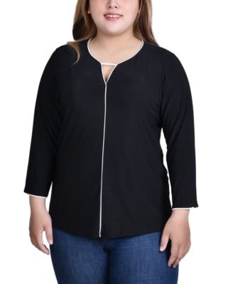 Plus Size 3/4 Sleeve Piped Top