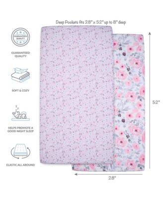 Floral Pink/Gray 2-Pack Fitted Crib/Toddler Sheet Set- Flower