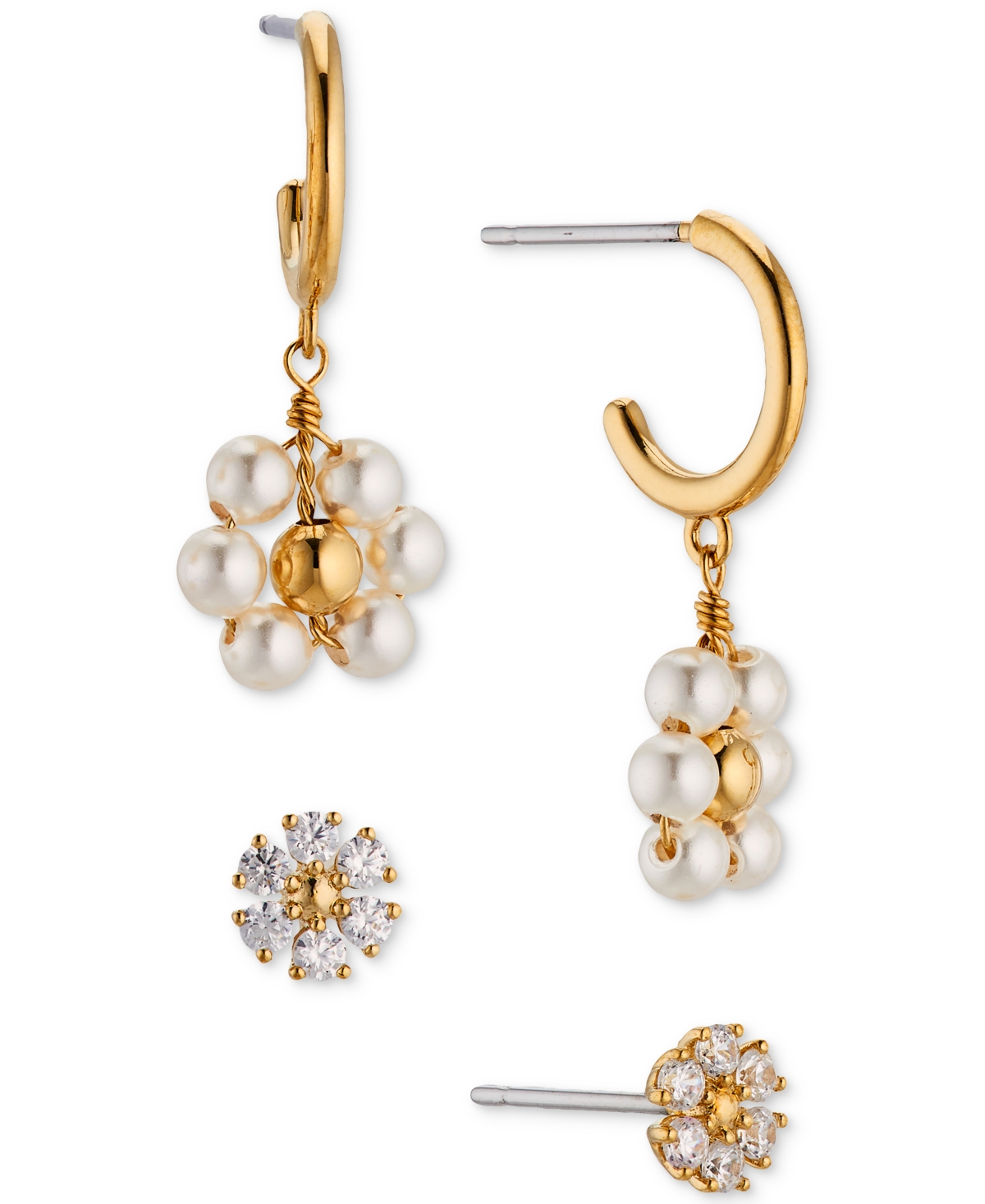 Ajoa By Nadri 2-pc. Set Cubic Zirconia & Imitation Pearl Flower Earrings In Gold
