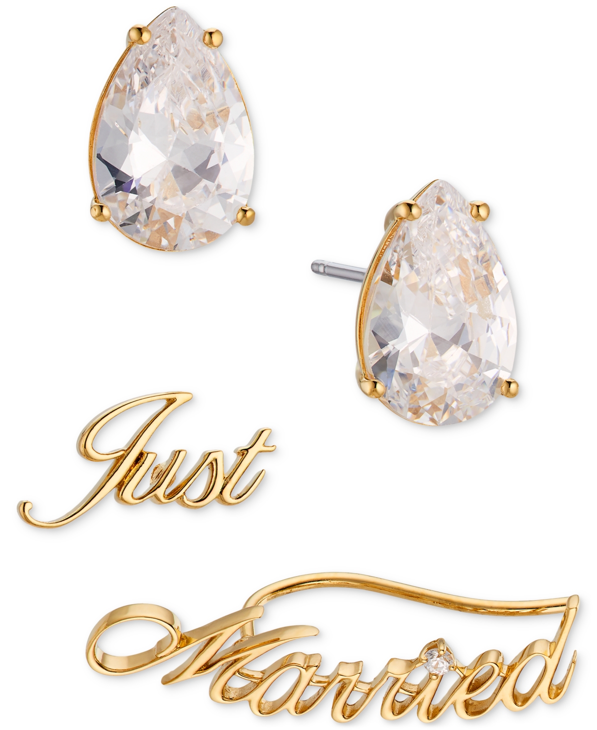 Ajoa By Nadri 2-pc. Set Pear-shape Cubic Zirconia & Just Married Stud Earrings In Gold