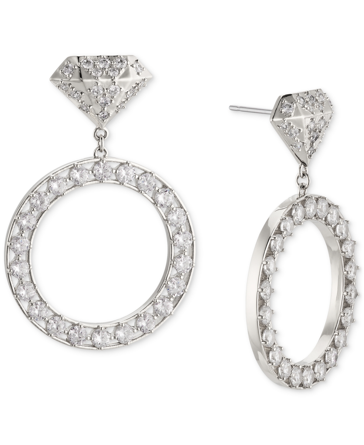 Ajoa By Nadri Cubic Zirconia Diamond Ring Design Drop Earrings In Silver