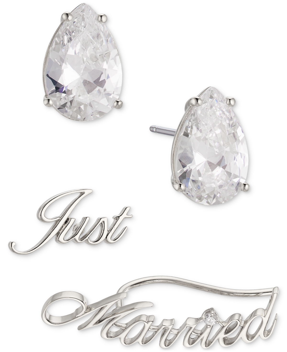 Ajoa By Nadri 2-pc. Set Pear-shape Cubic Zirconia & Just Married Stud Earrings In Silver