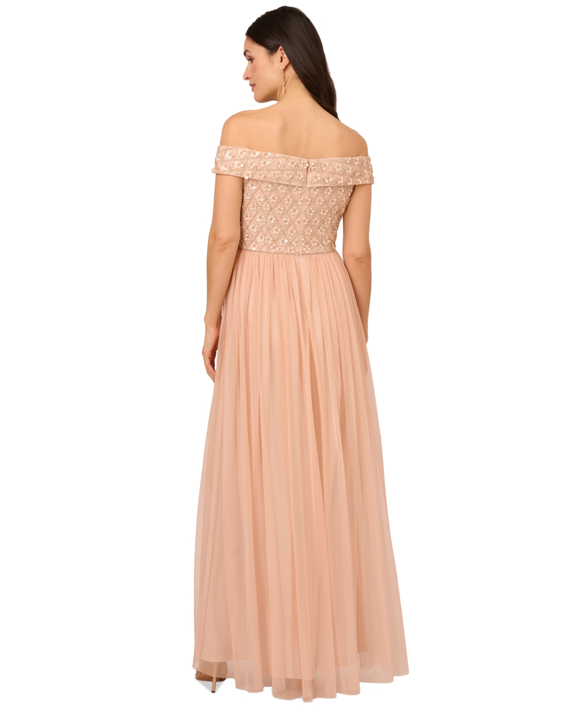 Shop Adrianna Papell Women's Beaded Off-the-shoulder Gown In Blush