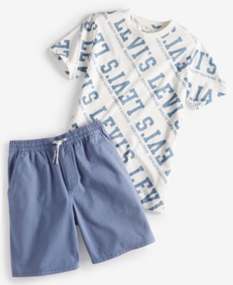 Shop Levi's Levis Big Boys Printed T Shirt Pull On Cotton Woven Shorts In Coronet Blue