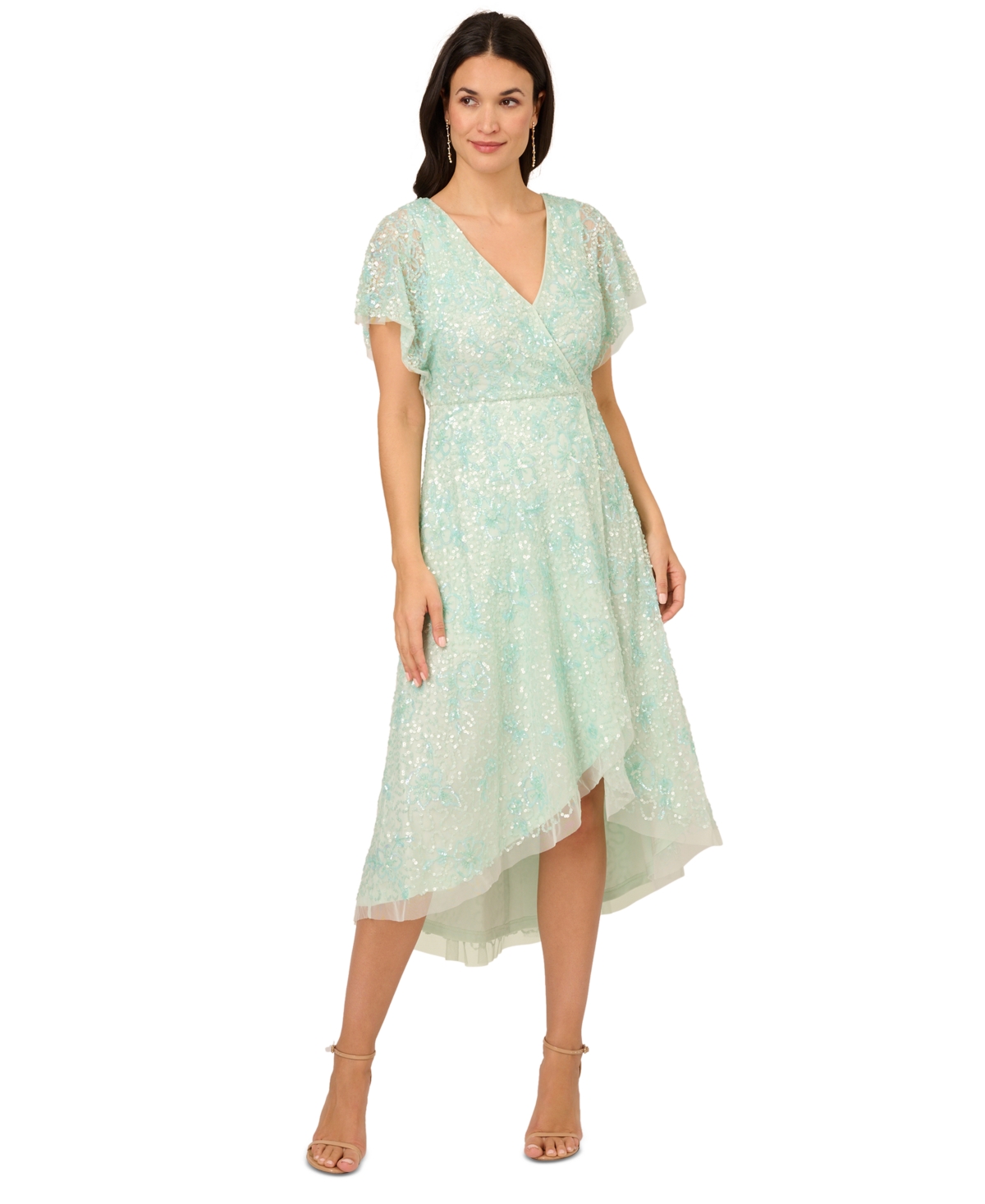 Shop Adrianna Papell Women's Embellished Faux-wrap Dress In Mint Glass