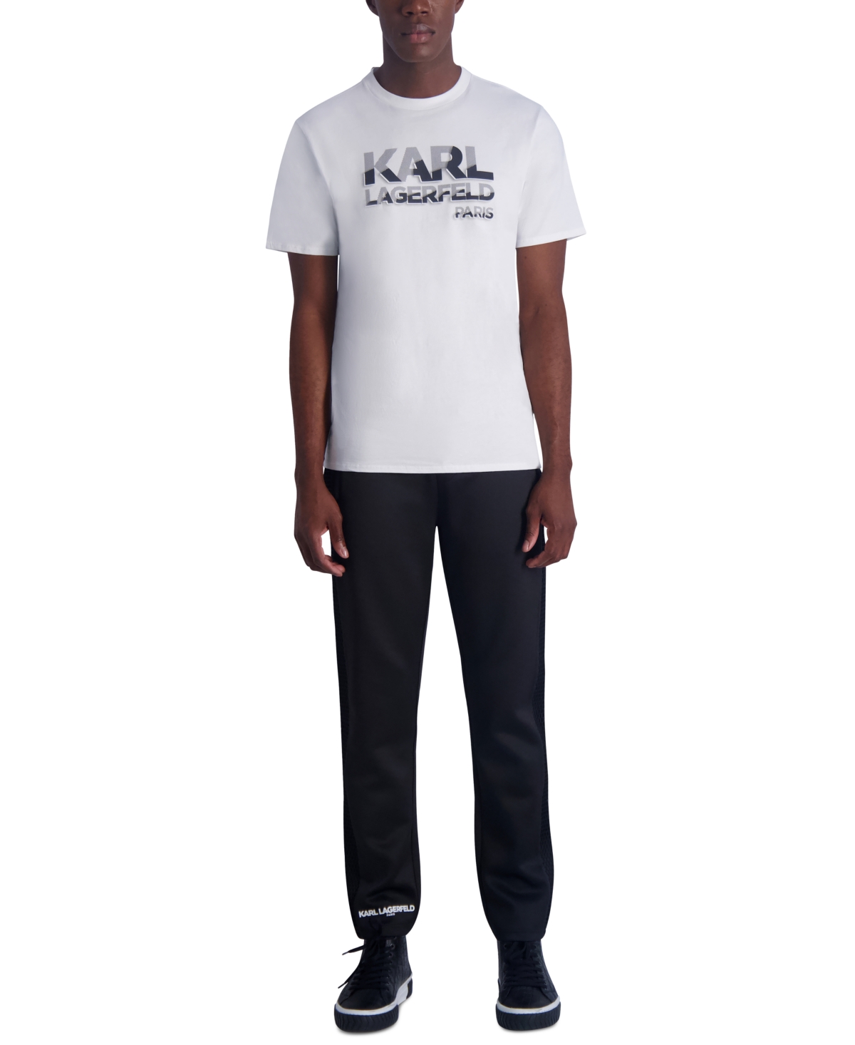 Shop Karl Lagerfeld Men's Slim Fit Heavyweight Fleece Mesh Trim Scuba Pants, Created For Macy's In Black