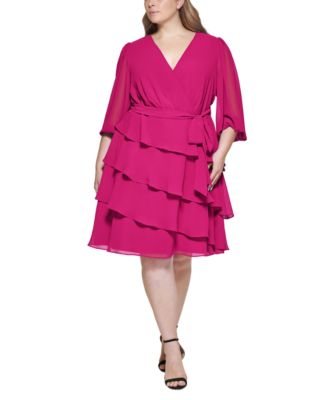 Jessica Howard - Plus Size Ruffle-Tiered Tie-Waist Dress