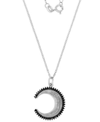 Macy's - Black Spinel Crescent Moon Pendant Necklace (1/3 ct. t.w.) in Sterling Silver, 16" + 2" extender (Also in Lab-Grown Blue Spinel)