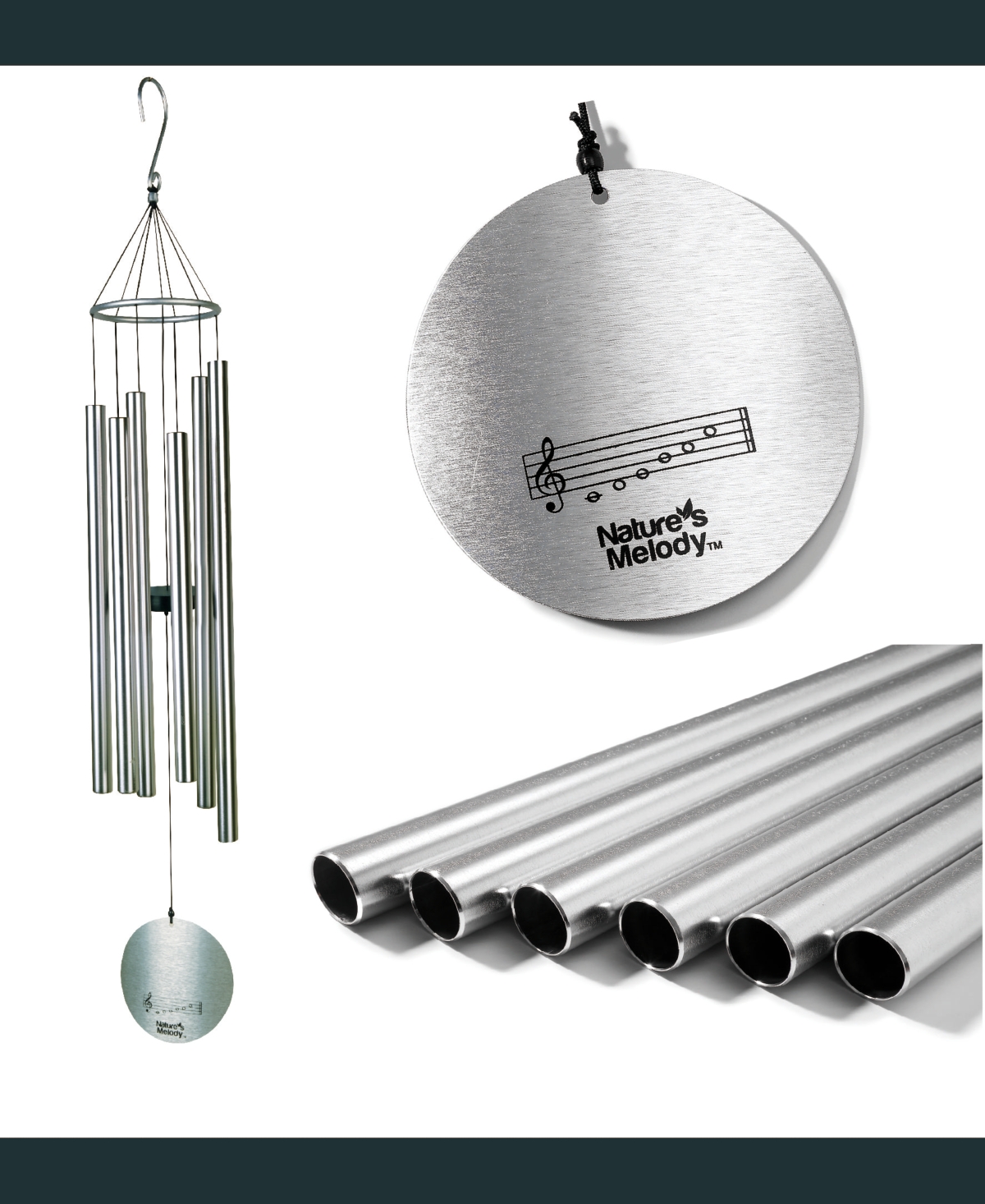 Aureole Tunes Wind Chimes - 6-Tube Outdoor Wind chime, C Pentatonic Scale - 42 Inch - Forest green