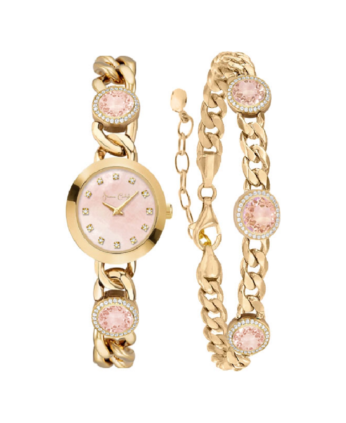 Jessica Carlyle Women's Quartz Gold-tone Alloy Watch 22.55mm Gift Set In Shiny Gold,blush Mother Of Pearl
